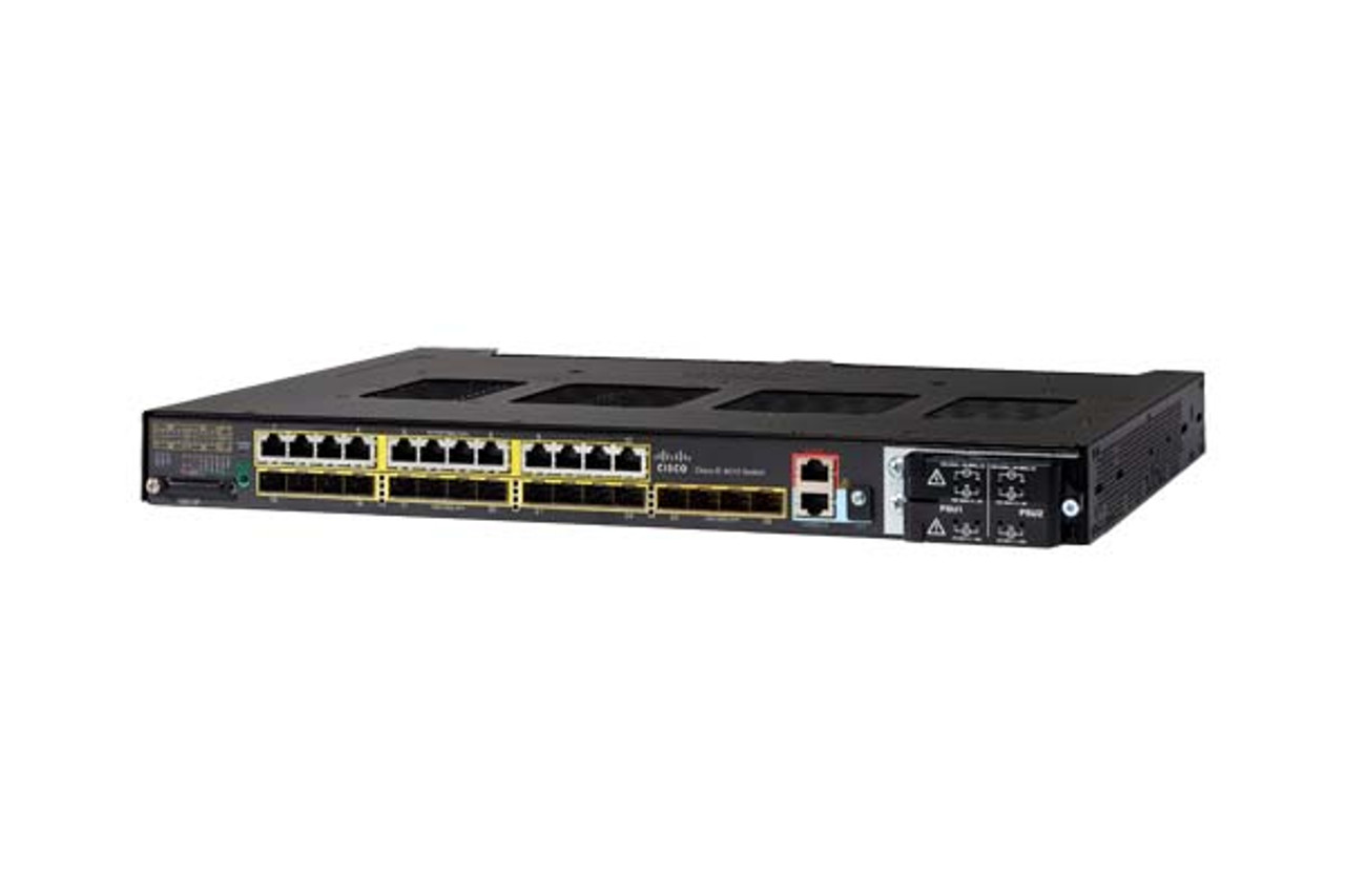 Cisco IE4010 4X 1G SFP, 24 10/100/1000 GE PoE LAN Base switch mounted in a server rack
