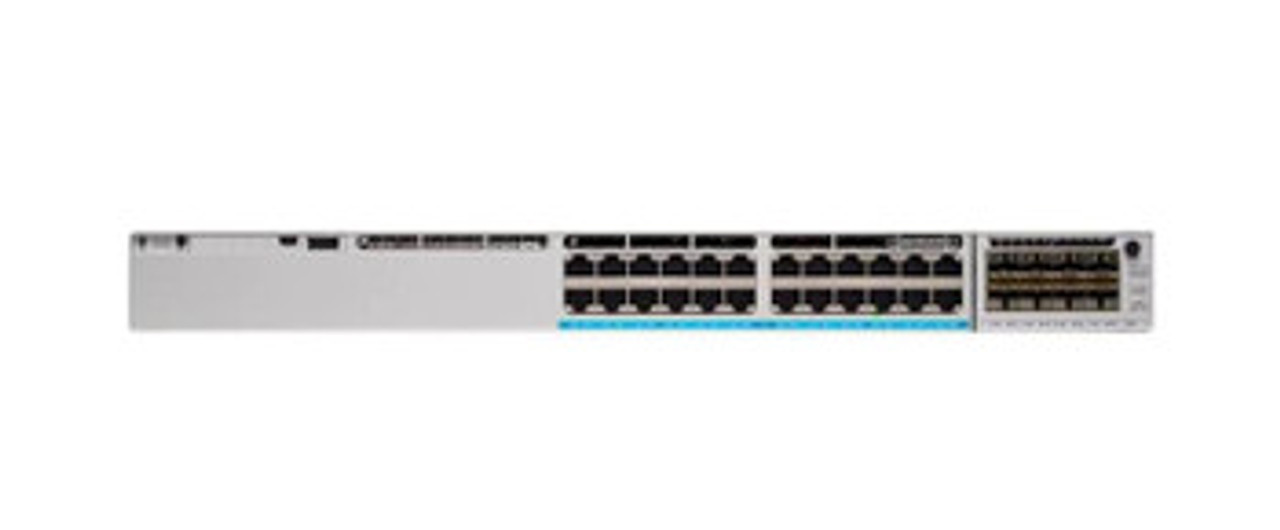 CISCO Catalyst 9300 24-Ports Upoe+ Network Essentials switch, mounted in a server rack
