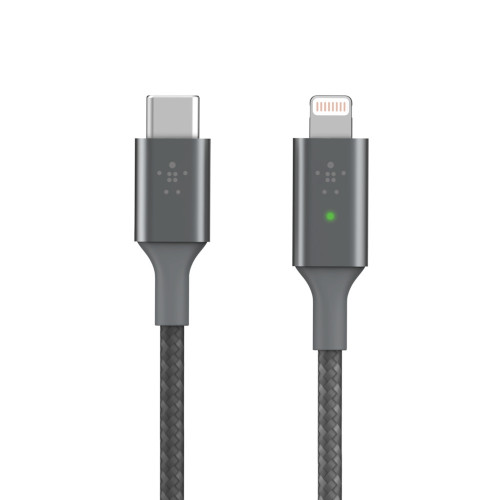 Belkin Smart LED USB-C to Lightning Gray cable for fast charging - compatible with CAA006BT04GR - tech accessories