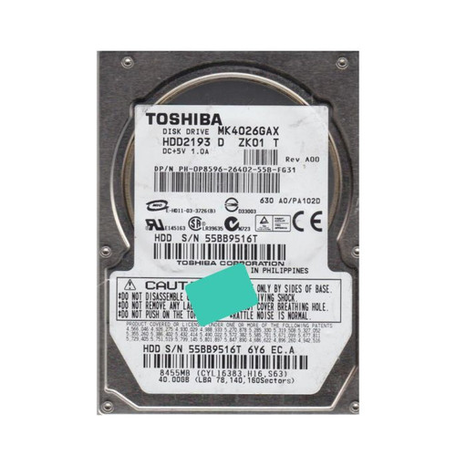 Toshiba 40GB 5400RPM IDE Hard Drive with 16MB Cache for 2.5-Inch Drives