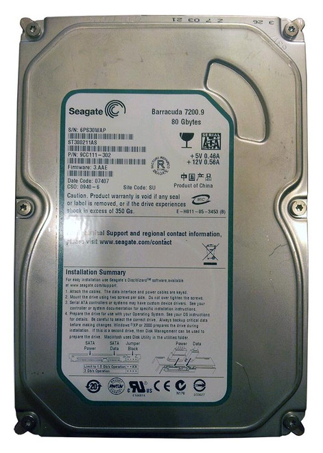 Seagate BarraCuda 80GB 7200RPM SATA Hard Drive for Desktop Computers
