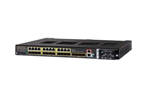 Cisco IE4010 4X 1G SFP, 24 10/100/1000 GE PoE LAN Base switch mounted in a server rack