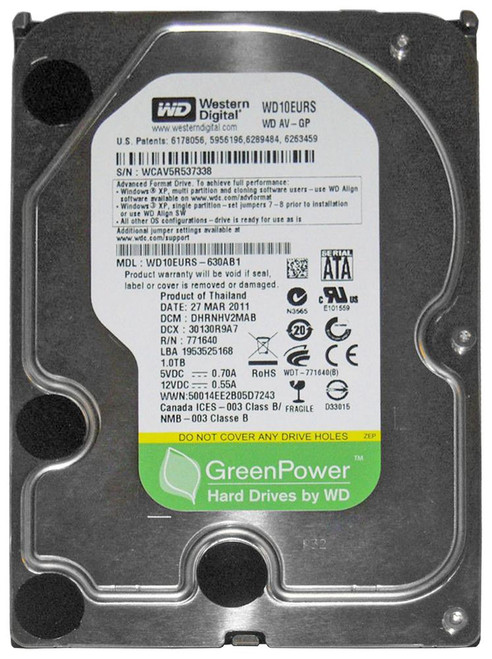 Western Digital Av-Gp 1Tb 5400Rpm SATA 3Gbps 64Mb Cache 3.5-Inch Internal Hard Drive compatible with servers