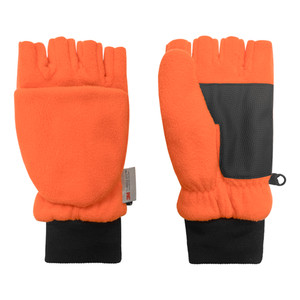 Men's Microfleece Pop-top Glove-Mitten, 3M Thinsualte insulation, grip palm patch, & knit cuff.  Sizes: Md., Lg, XL. Blaze Orange. Men's Microfleece Pop-top Glove-Mitten, 3M Thinsualte insulation, grip palm patch, & knit cuff.  Sizes: Md., Lg, XL. Blaze Orange.