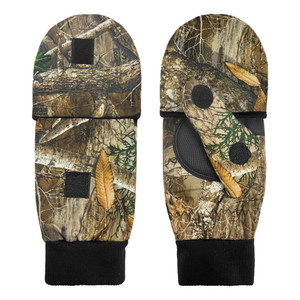 Men's Realtree Edge Pop-Top Glove-Mitten, grip palm patch, trigger finger & thumb,  & knit cuff. Sizes: Med, Lg, & XL. Men's Realtree Edge Pop-Top Glove-Mitten, grip palm patch, trigger finger & thumb,  & knit cuff. Sizes: Med, Lg, & XL.