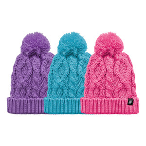 Girl's Cable Beanie with pom. Sherpa fleece lining. One Size Fits Most. Assorted colors. Girl's Cable Beanie with pom. Sherpa fleece lining. One Size Fits Most. Assorted colors.