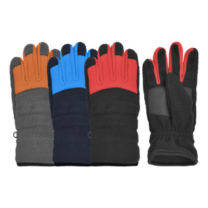 Boy's Microfleece Glove, microfleece lining, grip palm patch, and elastic bound edge. Size 8-12. Assorted colors. Boy's Microfleece Glove, microfleece lining, grip palm patch, and elastic bound edge. Size 8-12. Assorted colors.