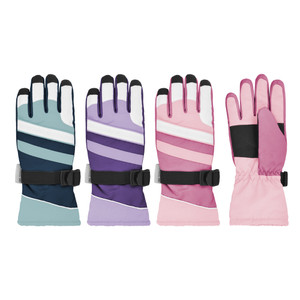 Girl's Ski Glove, 3M Thinsulate™ insulation, Waterproof, Cuff with draw cord and stopper, quick release wrist strap, grip palm patch.  Size 7-16. Assorted Colors. Girl's Ski Glove, 3M Thinsulate™ insulation, Waterproof, Cuff with draw cord and stopper, quick release wrist strap, grip palm patch.  Size 7-16. Assorted Colors.