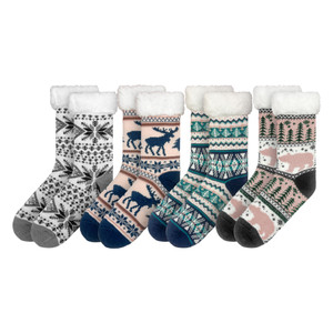 ladies jacquard knit sherpa lined slipper socks