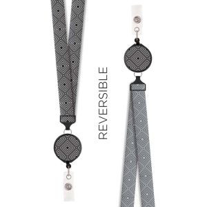 Reversible Badge Reel Lanyard-Blk Geometric - 94610 Reversible Badge Reel Lanyard-Blk Geometric - 94610