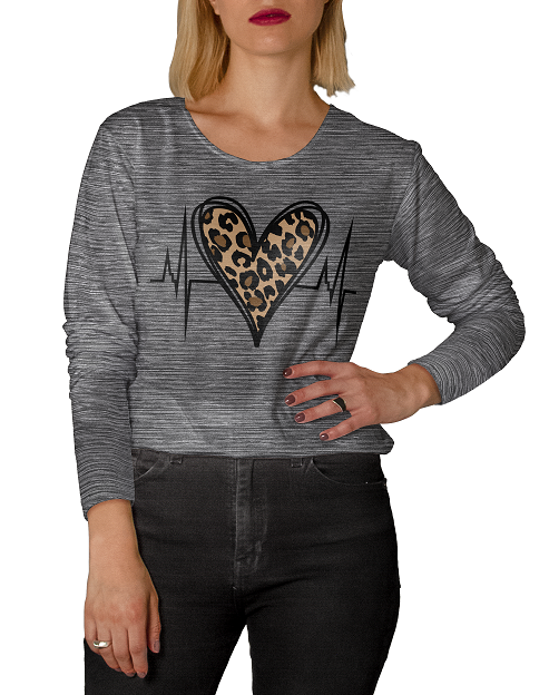Space Dye L/S  Heart EKG Tee - 92141