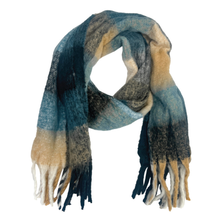 Women's Fun Fringe Scarf, Teal Colorblock Women's Fun Fringe Scarf, Teal Colorblock