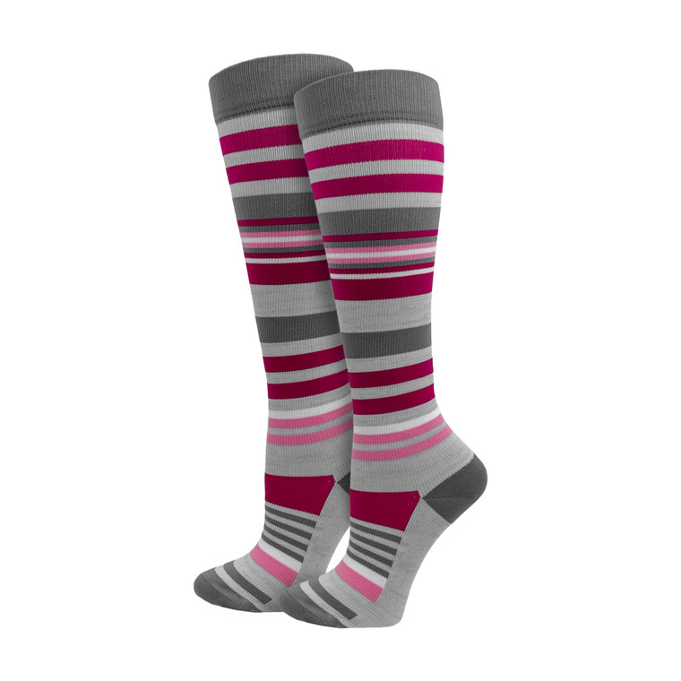Pink & Grey Stripe Fashion Compression Knee High 92329