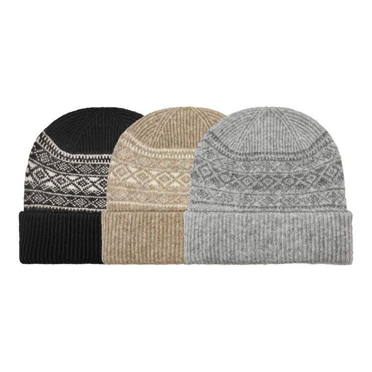Women's Fairisle Beanie Cuff Hat, ribbed cuff, one size fits most. Assorted colors