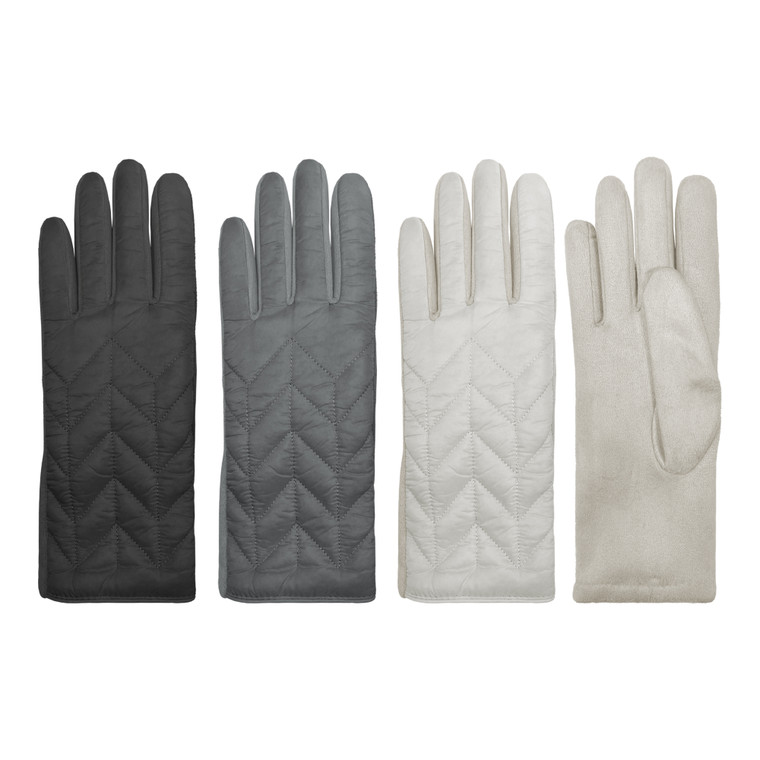 Women's Chevron Driving Glove, faux suede palm, touch finger and thumb, fleece lined.