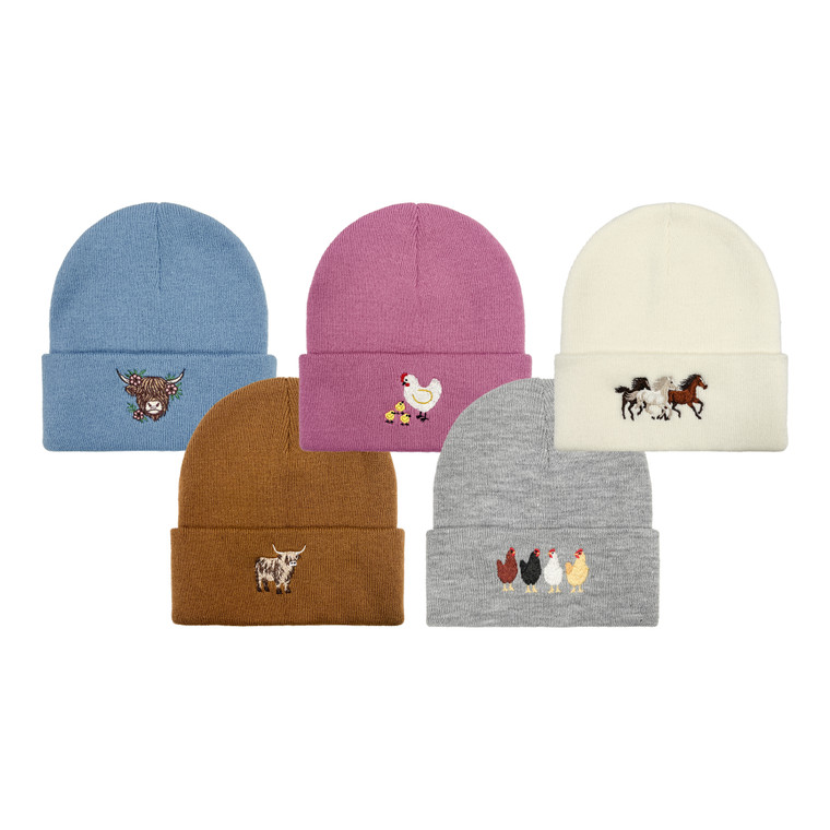 Farm Animals Beanies. Assorted embroidery patterns.