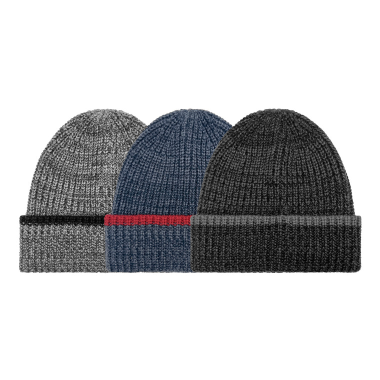 Men's Acrylic Rib Knit Cuff Hat with contrast tipped edge. One Size Fits Most.