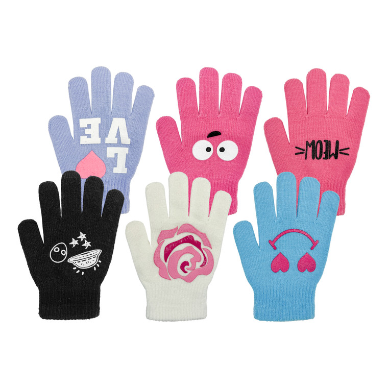 Girl's Gripper Patterns Stretch Gloves. One Size Stretch. Assorted. Girl's Gripper Patterns Stretch Gloves. One Size Stretch. Assorted.