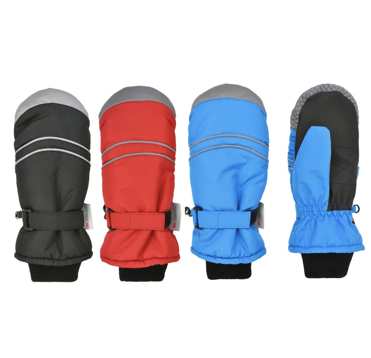 Boy's Microflber Ski Mitten, contrast piping and trim, 3M Thinsulate insulation, waterproof, grip palm patch, and knit cuff.  Size 8-12. Assorted Boy's Microflber Ski Mitten, contrast piping and trim, 3M Thinsulate insulation, waterproof, grip palm patch, and knit cuff.  Size 8-12. Assorted