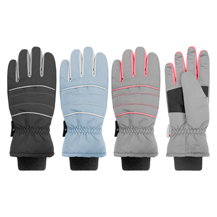 Women's Tusser Ski Glove with 3M Thinsulate insulation, wateproof, grip palm & knit cuff. Sizes: M & L. Assorted colors. Women's Tusser Ski Glove with 3M Thinsulate insulation, wateproof, grip palm & knit cuff. Sizes: M & L. Assorted colors.