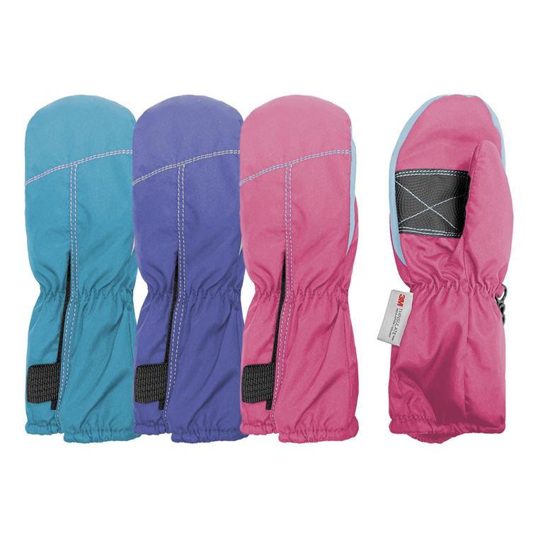 Toddler Ski Mitten, 3M Thinsulate™ insulation, Waterproof, long cuff, grip palm patch, & knit cuff. Size: 2-4. Assorted Colors. Toddler Ski Mitten, 3M Thinsulate™ insulation, Waterproof, long cuff, grip palm patch, & knit cuff. Size: 2-4. Assorted Colors.