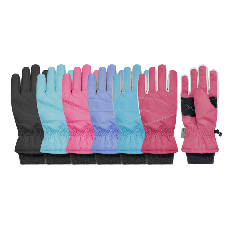 Girl's Ski Glove, 3M Thinsulate™ insulation,  knit cuff, grip palm patch. Girl's Ski Glove, 3M Thinsulate™ insulation,  knit cuff, grip palm patch.