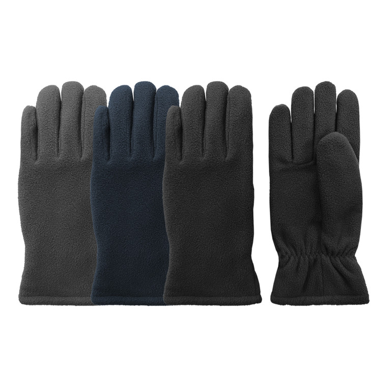 Men's microfleece gloves, sizes: Med, Lg, & XL. Assorted colors.