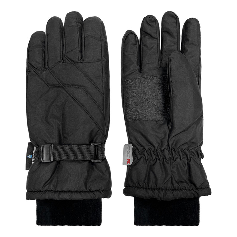 Men's Thinsulate Ski Gloves, waterproof, knit cuff, grip palm patch.  Sizes: Med, Lg, & XL. Black only. Men's Thinsulate Ski Gloves, waterproof, knit cuff, grip palm patch.  Sizes: Med, Lg, & XL. Black only.