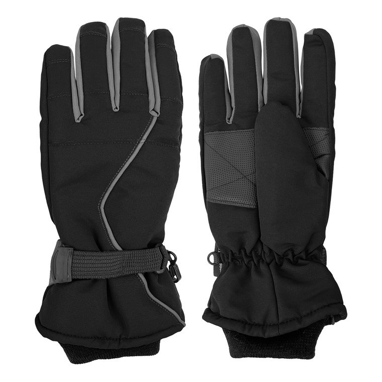 Men's Tusser Ski Glove, 3M Thinsulate insulation, waterproof, grip palm patch, and knit cuff. Sizes: M, L, XL. Black. Men's Tusser Ski Glove, 3M Thinsulate insulation, waterproof, grip palm patch, and knit cuff. Sizes: M, L, XL. Black.