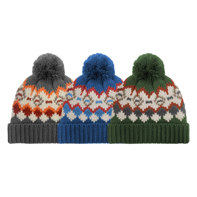 Boy's Retro Fair Isle Beanie with microfleece lining and pom. One Size Fits Most. Assorted Colors. Boy's Retro Fair Isle Beanie with microfleece lining and pom. One Size Fits Most. Assorted Colors.