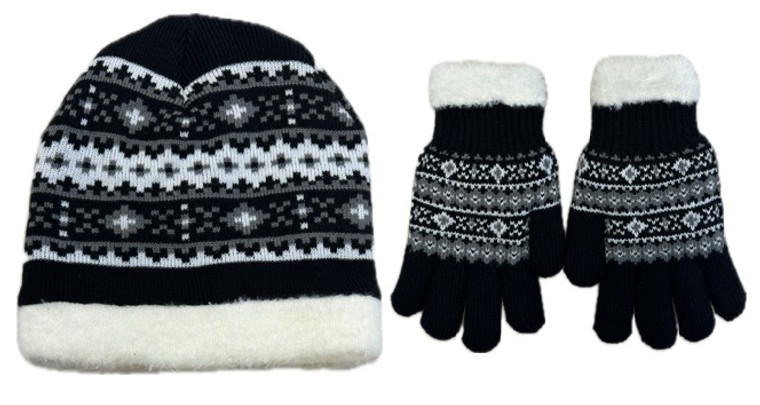 Women's Fairisle Beanie & Glove SET.  Beanie & Glove with full plush lining.  One Size Fits Most. Women's Fairisle Beanie & Glove SET.  Beanie & Glove with full plush lining.  One Size Fits Most.