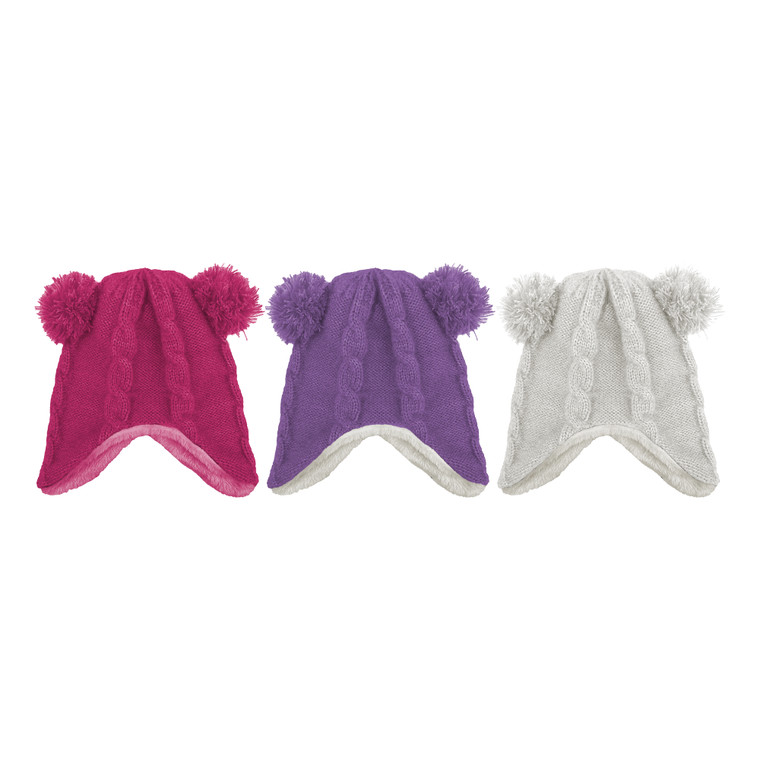 Toddler sparkle peruvian helmet with two faux fur poms and full sherpa fleece lining. size 2-4. Assorted colors. Toddler sparkle peruvian helmet with two faux fur poms and full sherpa fleece lining. size 2-4. Assorted colors.