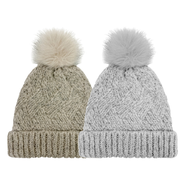 Women's Chevron Beanie with sherpa fleece lining & faux fur pom. One Size Fits Most. Assorted colors. Women's Chevron Beanie with sherpa fleece lining & faux fur pom. One Size Fits Most. Assorted colors.