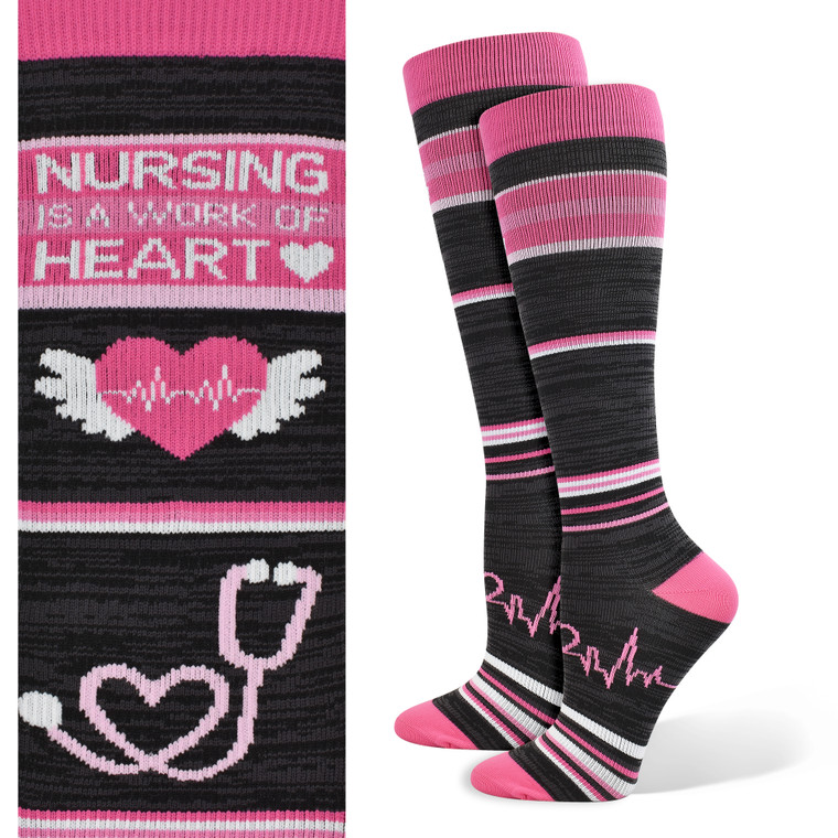 Nursing is a Work of Heart Fashion Compression Sock - 92006
