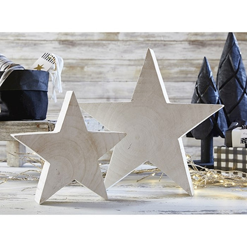 Stars-Paulownia Wood-White (10" & 14") (Set Of 2) by Santa Barbara Des