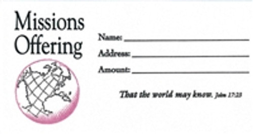 "Missions" John 17:23 (KJV) Bill-Size Offering Envelope 100/pk.