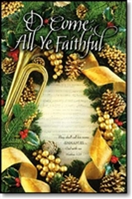Pkg./100 O Come All Ye Faithful Christmas Bulletins. Large (8 1/2"x14")  Save 50%.