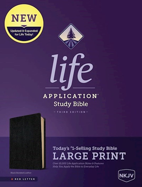 NKJV Life Application Study Bible/Large Print (Third Edition)-Black Bonded Leather by Tyndale House