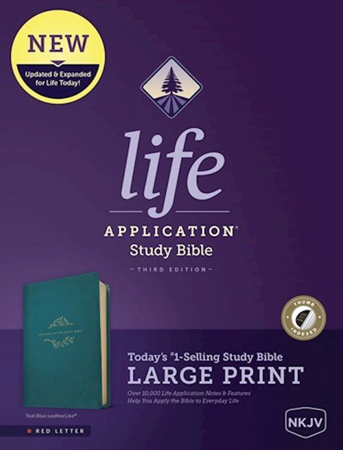 NKJV Life Application Study Bible/Large Print (Third Edition)-Teal Blue LeatherLike Indexed by Tyndale House