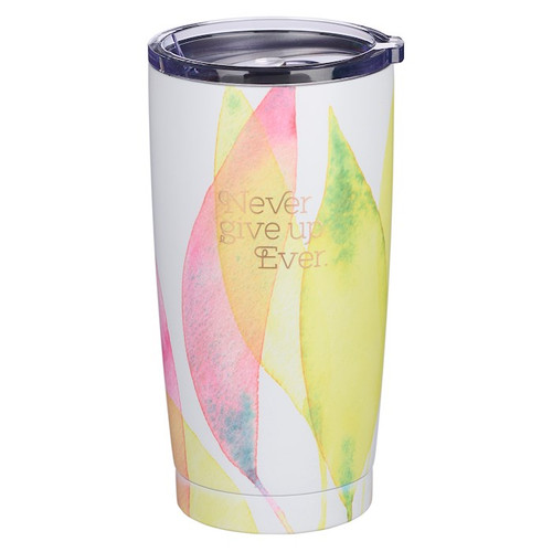 Travel Mug-Citrus Leaves/Never Give Up (Stainless) by Christian Art Gift