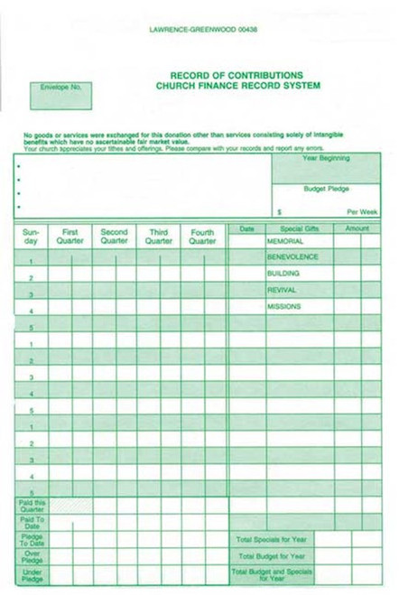 Finance-Record Of Contributions (CF11) (Pack Of 100) by Broadman & Holman