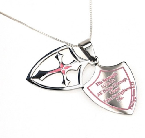 Necklace-2 Pc Shield Cross-Strength (18") by Stainless Steel