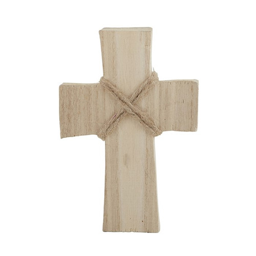 Standing Cross-Paulownia Wood-Natural/Jute (3.25" x 5" x 1.375") by Santa Barbara Des