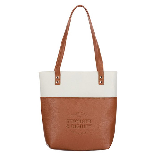 Tote Bag-Fashion-Strength & Dignity-Tan/Brown by Christian Art Gift