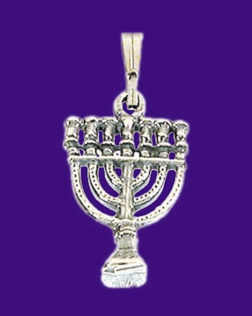 Necklace-Menorah (Sterling Silver)-20" Chain (#9523) by Holy Land Gifts