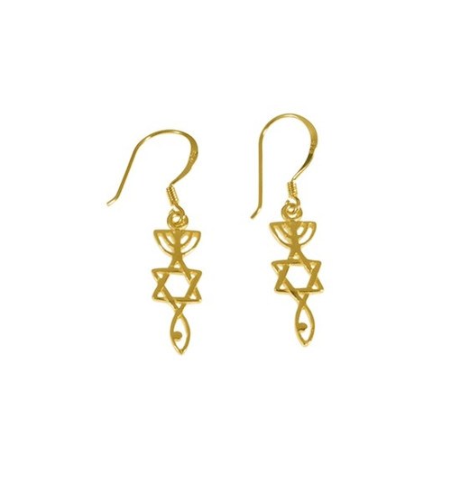 Earring-Messianic Seal Roots Symbol (Gold Plated) (#9301) by Holy Land Gifts