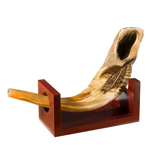 Shofar Holder-Wood For Size B & Up Ram Horns (#1215) by Holy Land Gifts