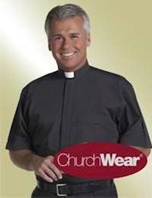 Clergy Shirt-Short Sleeve Tab Collar-16 In-Black by Short Sleeve
