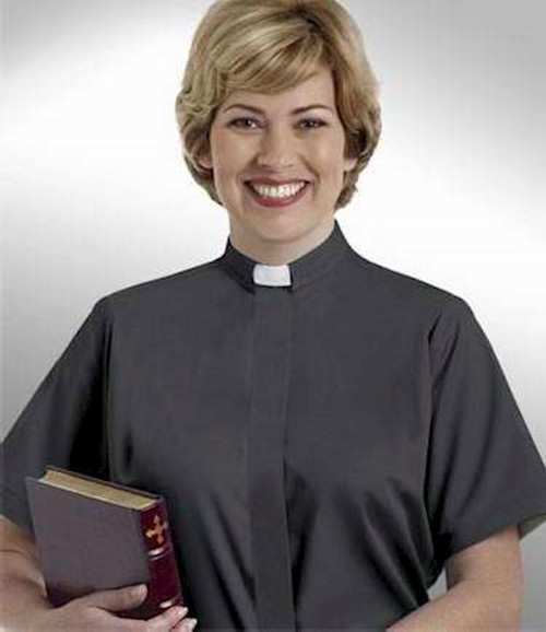 Clergy Shirt-Women-Short Sleeve Tab Collar-Size 16-Black by Short Sleeve/Black