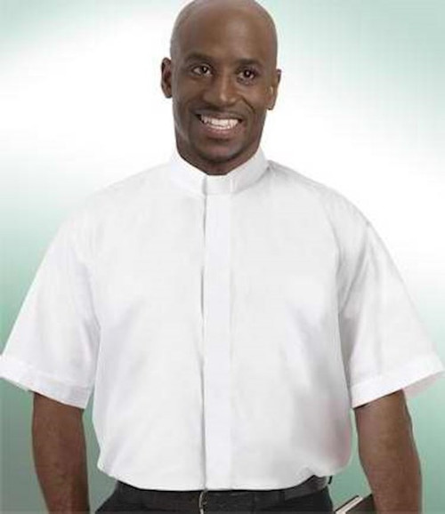 Clergy Shirt-Short Sleeve Tab Collar-17.5 In-White by Short Sleeve